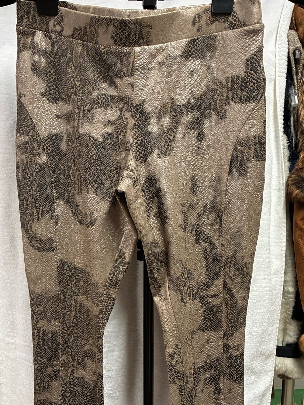 Snake-Print Stretch Ponte Pants - Taupe/Black